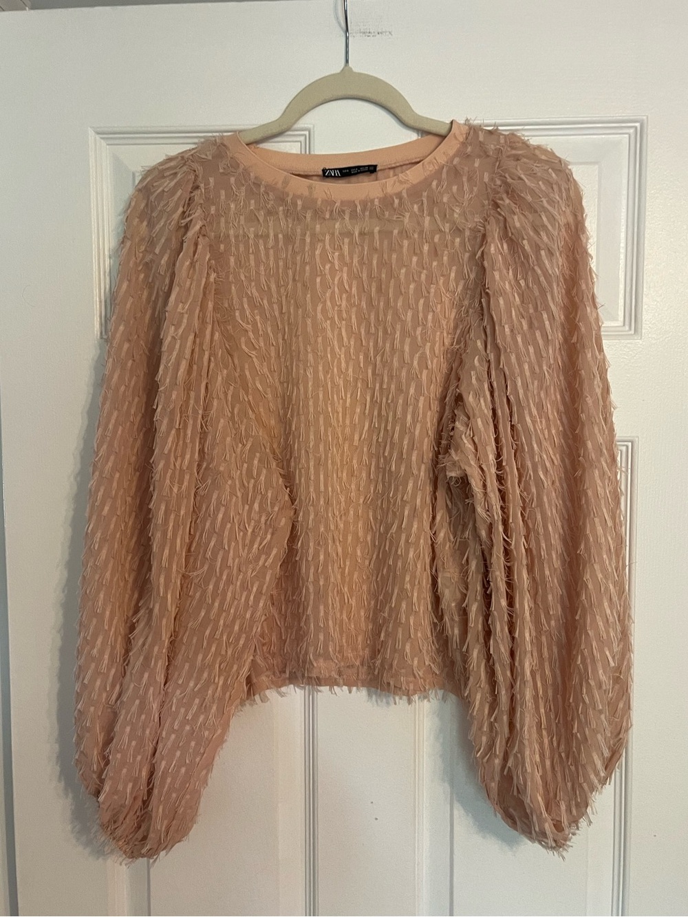 Zara Peach Pink Blush Fringe Detail Top